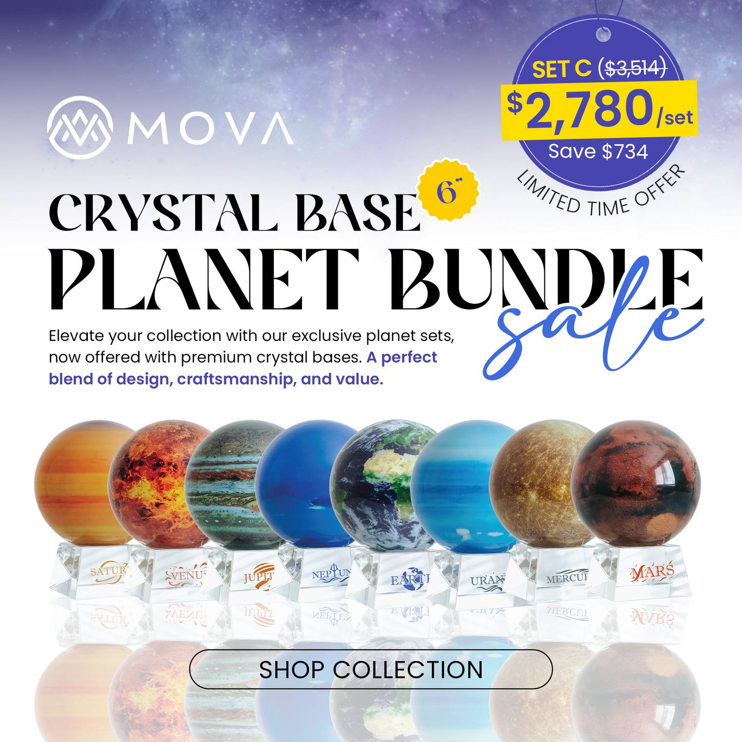 6" Solar System Planet Set(Designer’s Cosmos Crystal Base)